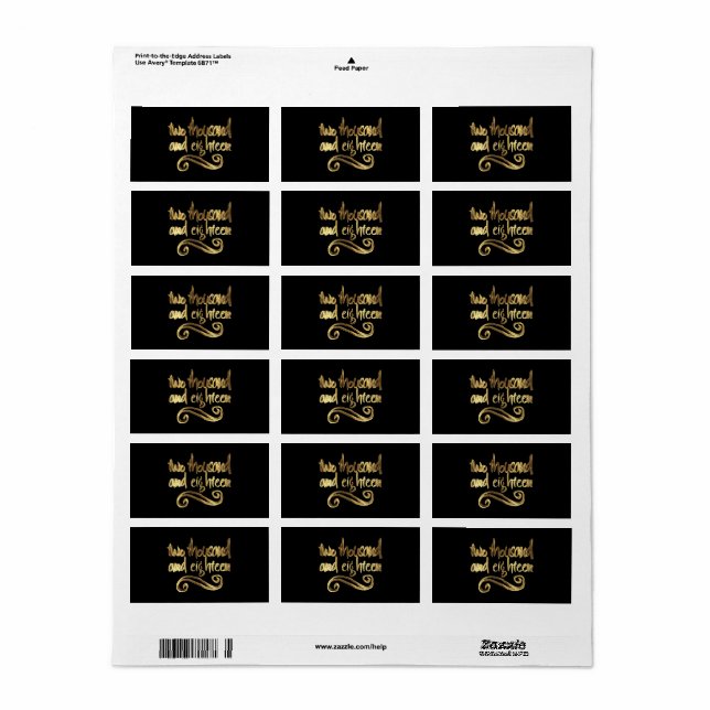 2018 i HandWrite Typography Black Guld look Adressetikett (Helt Ark)