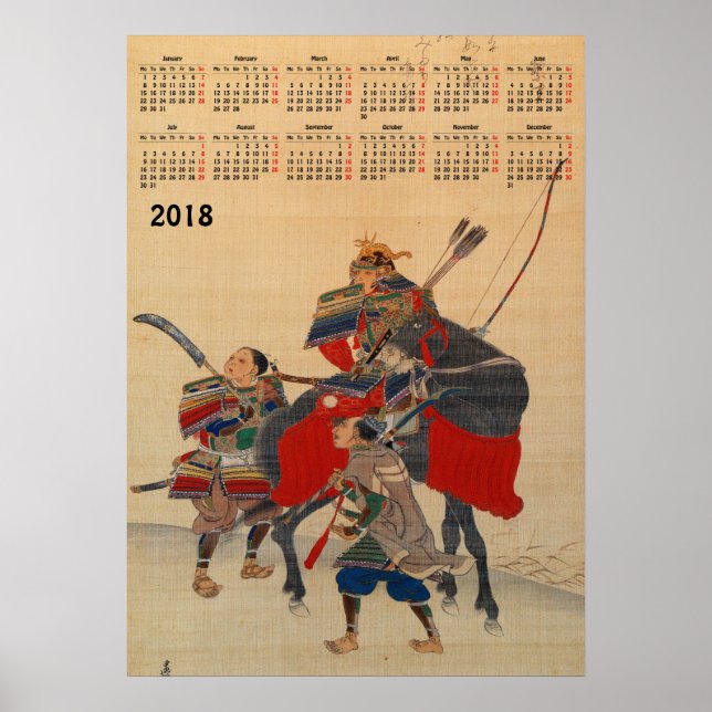 2018 kalender Japansk Samuraj Poster (Framsidan)
