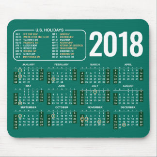 2018 kalender Mousepad med US-helgdagar i grönt Musmatta