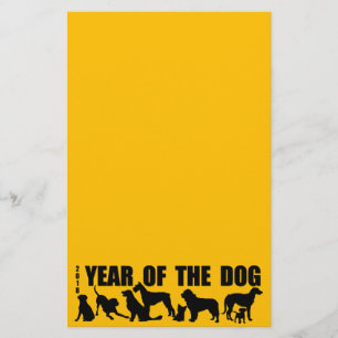 2018 Kinesiska året för Hund Gult Stationery Brevpapper