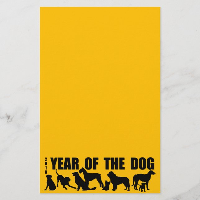 2018 Kinesiska året för Hund Gult Stationery Brevpapper (Framsida)