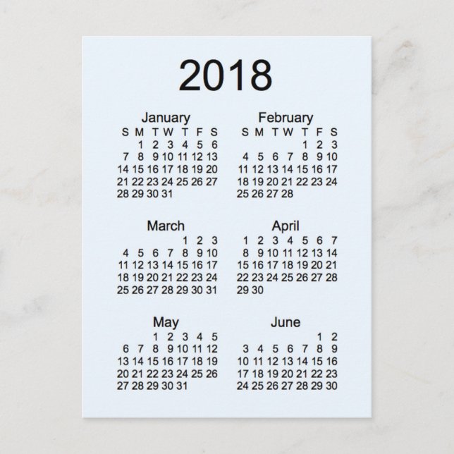 2018 Mini 6 månaders kalender Vykort (Framsida)