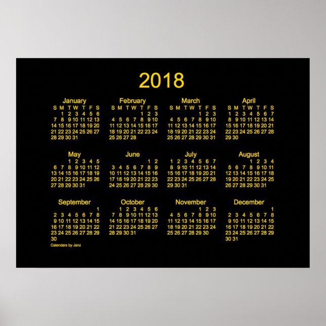 2018 Neon Gold Väggkalender av Janz Poster (Framsidan)