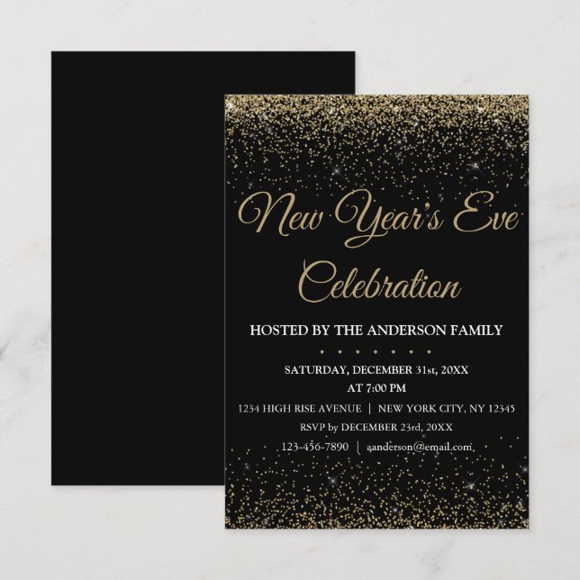 2018 Nyårsafton Party Gnistra Glitter Inbjudningar (Fram/baksida)