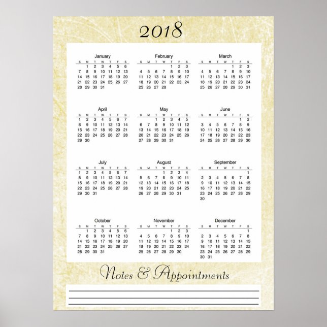 2018 Poster Cream färgad Calendar (Framsidan)