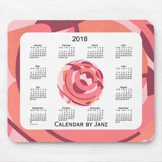 2018 röd art déco inramade kalender vid Janz Musmatta (Framsidan)