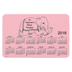 2018 Rosa Elephant Calendar av Janz 4x6 Magnet