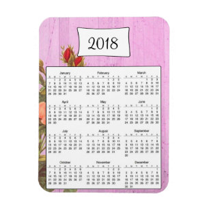 2018 Rustic Lila Blommigt Wood Calendar Magnet