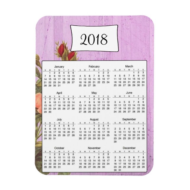 2018 Rustic Lila Blommigt Wood Calendar Magnet (Vertikal)