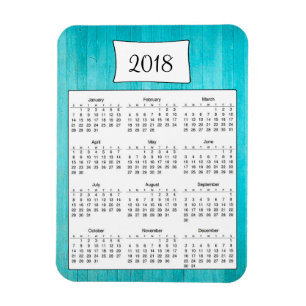 2018: Rustic Teal Turcos Wood Calendar Magnet