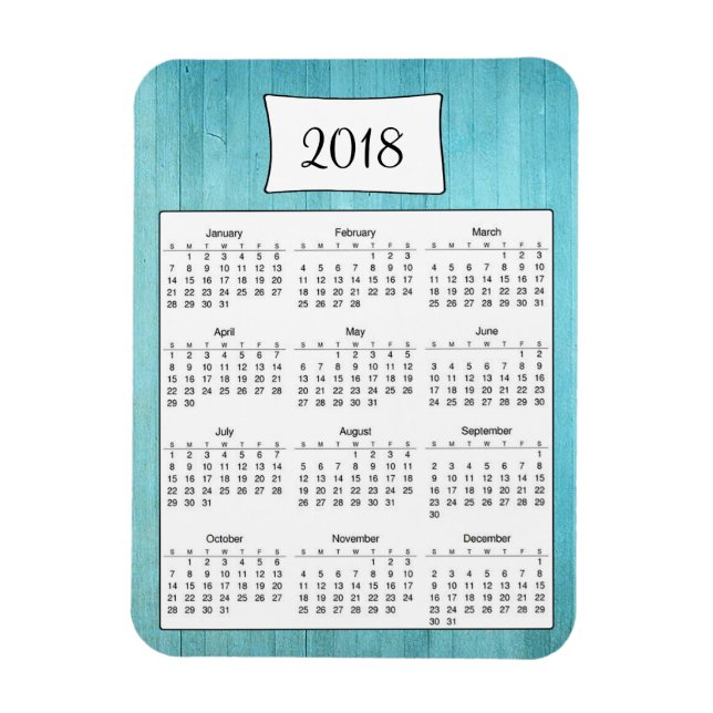 2018: Rustic Teal Turcos Wood Calendar Magnet (Vertikal)