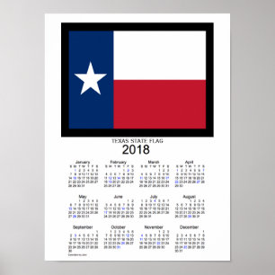 2018 Texas Statlig flagga Helgdag Calendar av Janz Poster