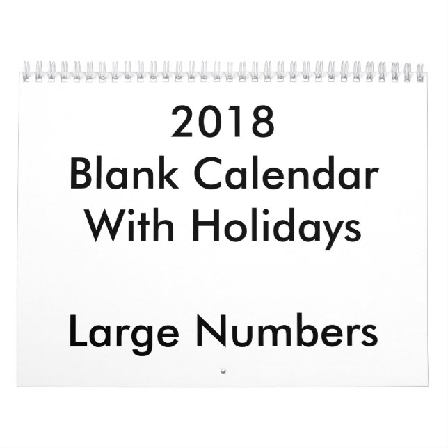 2018 tom kalender med stora Helgdagar (Omslag)