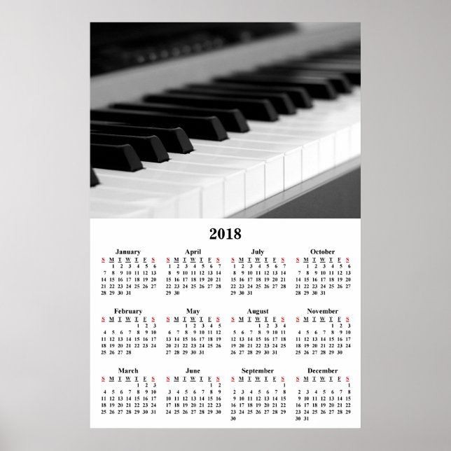 2018 Väggkalender Vacker musik Pianoaffisch Poster (Framsidan)