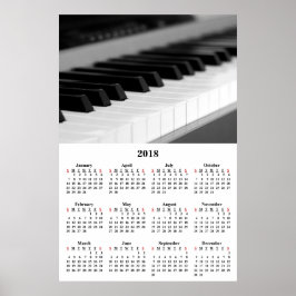 2018 Vägkalender Vacker musik Piano Affisch