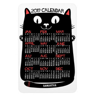 2019 års månadskalender svart katt i mitten av årh magnet