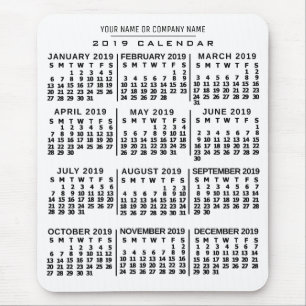 2019 års månadskalender Vitt svart namn Musmatta