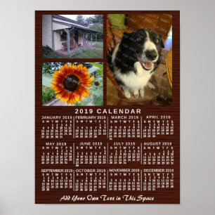 2019 års månatliga kalender Wood Anpassningsbar 3 Poster