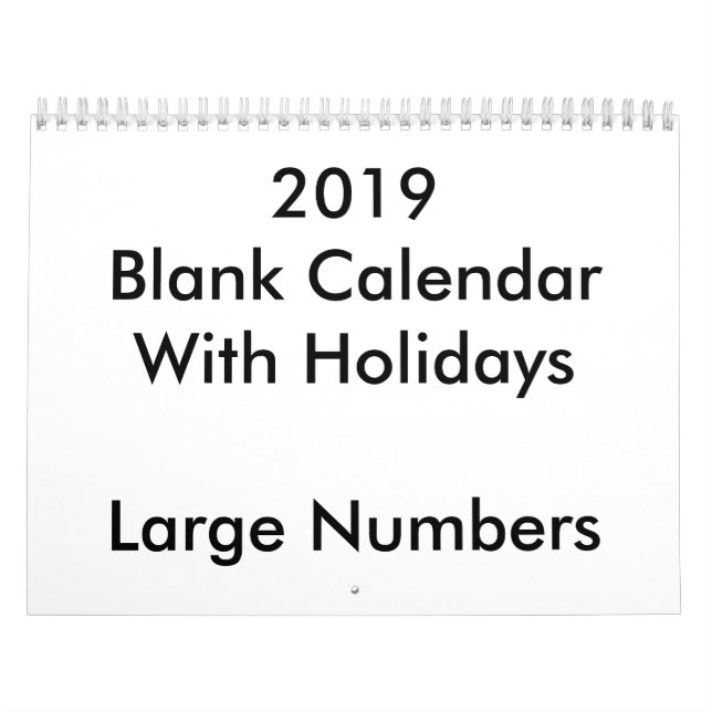 2019 års tomma kalender med stora Helgdagar (Omslag)