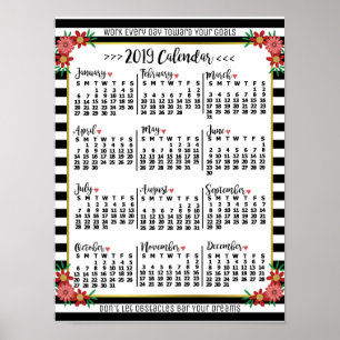 2019 Årskalender Blommiga Ränder   Anpassad text Poster