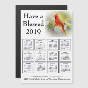 2019 Business Namn och Info Kardinal Calendar Magnetisk Inbjudningskort