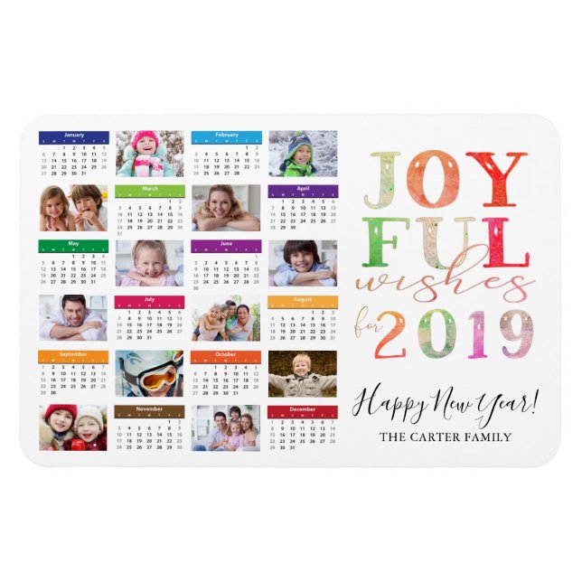 2019 Calendar Photo Collage Gott nytt år Magnet (Horisontell)