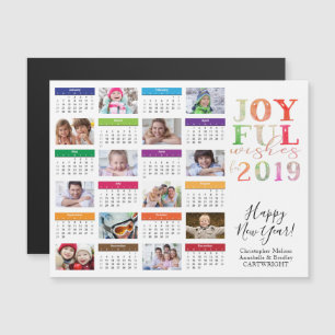 2019 Calendar Photo Collage Gott nytt år Magnetisk Inbjudningskort
