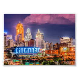 2019 Cincinnati Ohio Night Skyline - fotoutskrift Fototryck