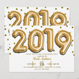 2019 EXAMENSFIRANDE FEST Gold Konfettiballonger Inbjudningar