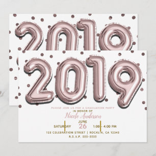 2019 EXAMENSFIRANDE FEST Rose Guld Konfettiballong Inbjudningar