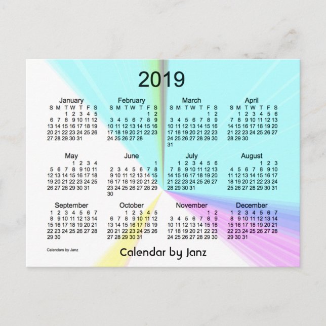 2019 Färg Point Mini Calendar av Janz Vykort (Framsida)
