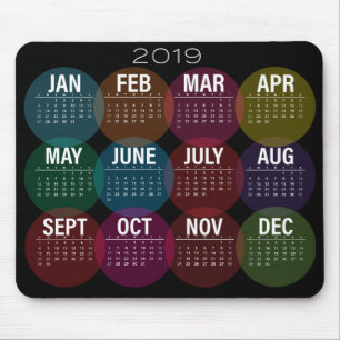 2019 färgrika kalender på svart musmatta