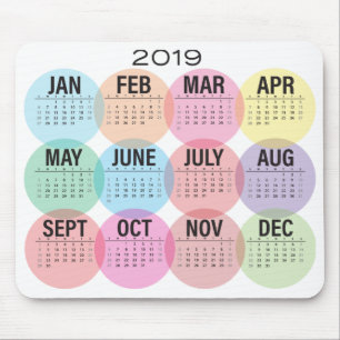 2019 färgrika kalender på vit musmatta