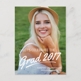 2019 Fotoinbjudan för Grad Party-penselskript Inbjudan Vykort
