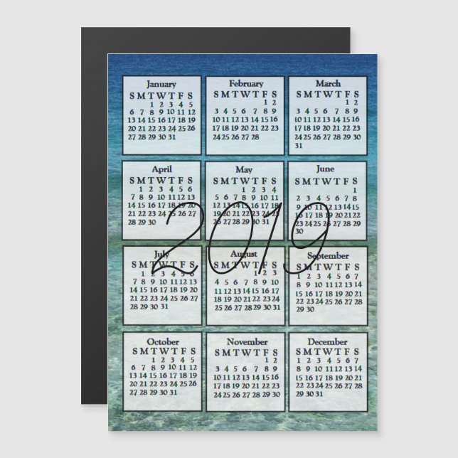 2019 Kalender Magnet Blue Vatten (Fram/baksida)