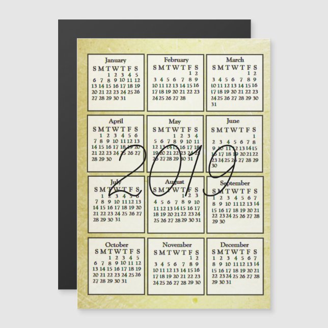 2019 Kalender Magnet Guld - bakgrund (Fram/baksida)