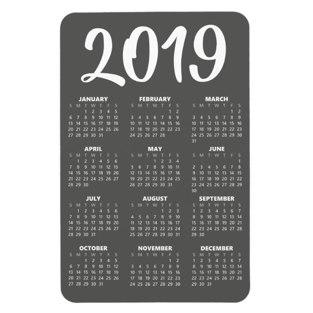 2019 Kalendermagnet - Mörk Grått Magnet (Vertikal)