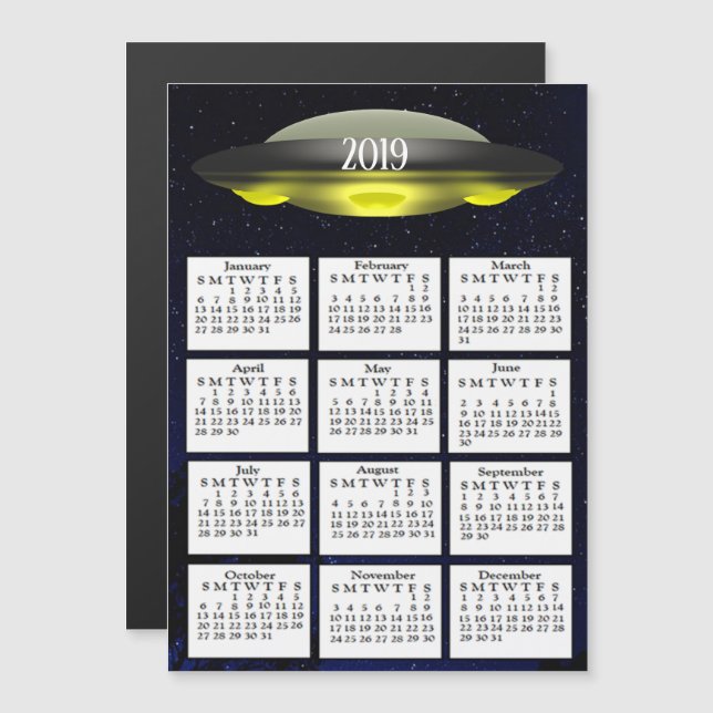 2019 Kalendermagnet UFO och stjärnor Magnetisk Inbjudningskort (Fram/baksida)