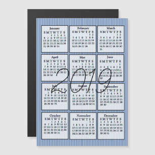 2019 Kalendern Magnet Blue och White Rand