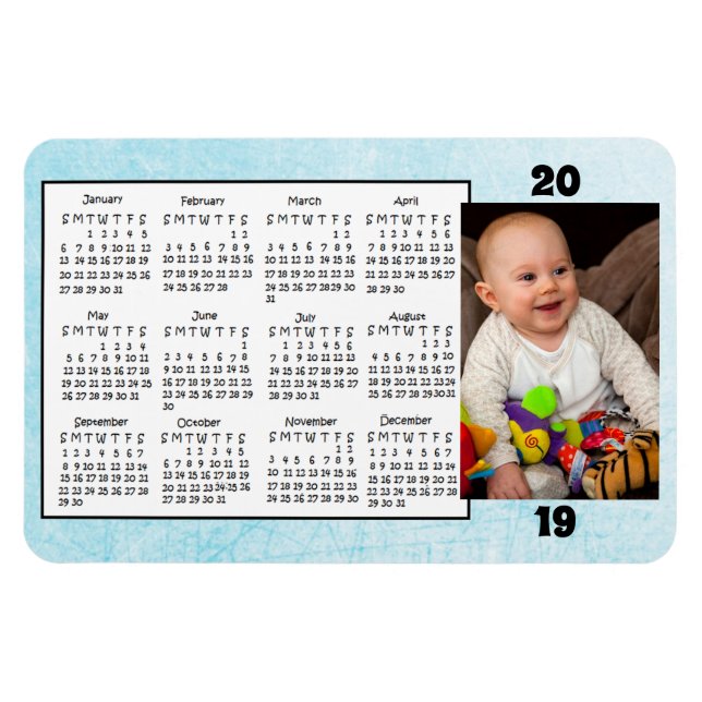 2019 Kalenderns magnet Blue Photo Magnet (Horisontell)