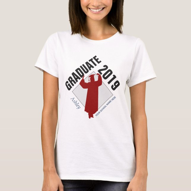 2019 Kvinnlig Student med Namn, år och skola T Shirt (Framsida)
