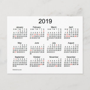 2019 Mini Kalender med Högtider Helg Vykort