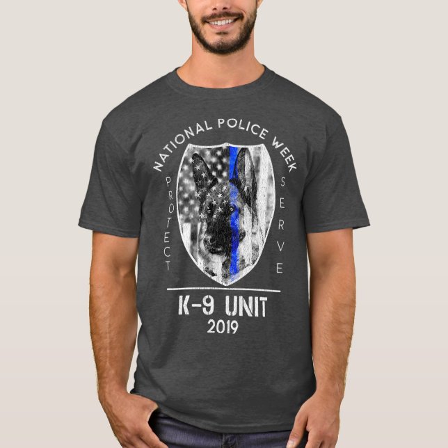 2019 National Police Week K9 Unit Thin Blue Line T Shirt (Framsida)