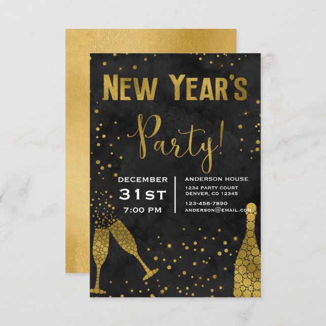 2019 Nyårsafton Party champagneglas Inbjudningar (Fram/baksida)