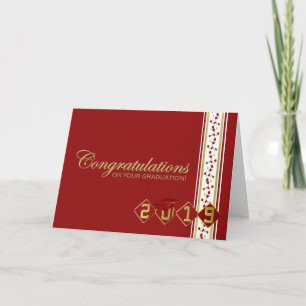 2019 Röda och Guld Studenten-kort för Grattisar Kort