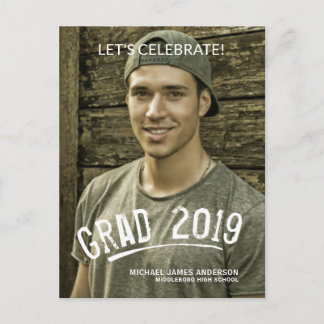2019 Studenten Masculine Grunge Lettered Photo Inbjudan Vykort