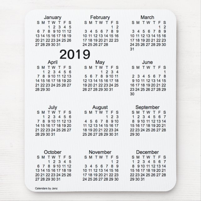 2019 svartvita kalender för stort tryck vid Janz Musmatta (Framsidan)