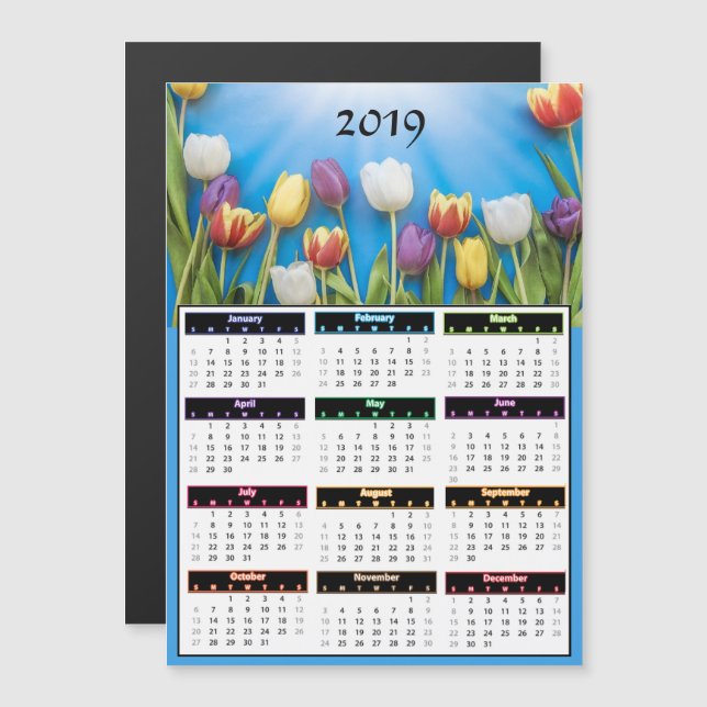 2019 Tulips Mini Magnet Kalender (Fram/baksida)