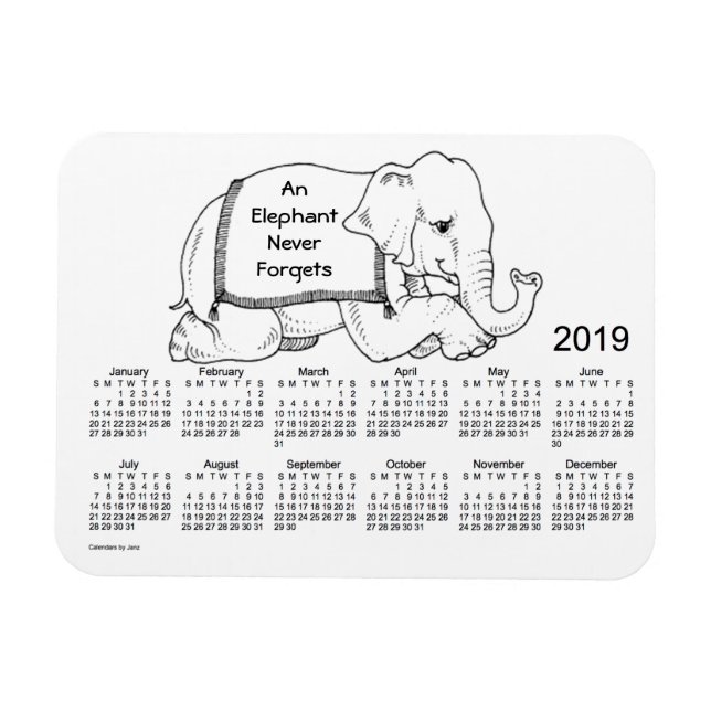 2019 White Elephant Calendar av Janz 3x4 Magnet (Horisontell)