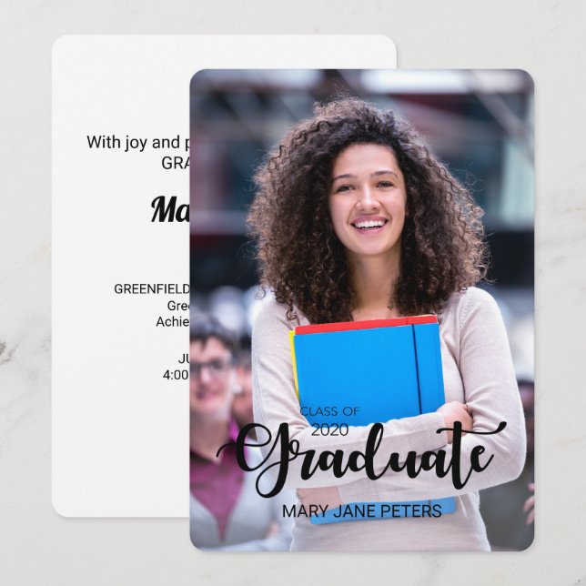 2020 Anpassningsbart Namn Examen Foto Annonsering Inbjudningar (Fram/baksida)